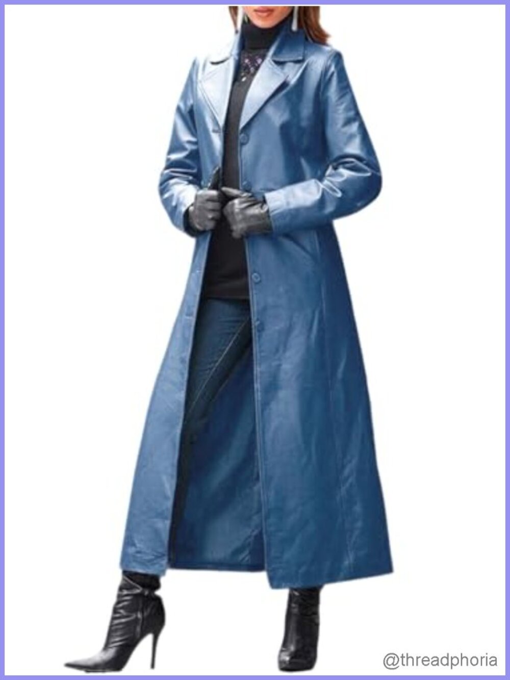 Faux Leather Trench Coat Classic Lapel Button Down Maxi Overcoat